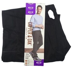 Copper and Oak Supply Co Utility Pants Men 40x32 Black Straight Fit Tech Stretch